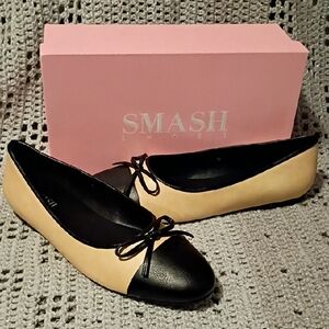 NUDE Black and Tan Flats with Bow Detail